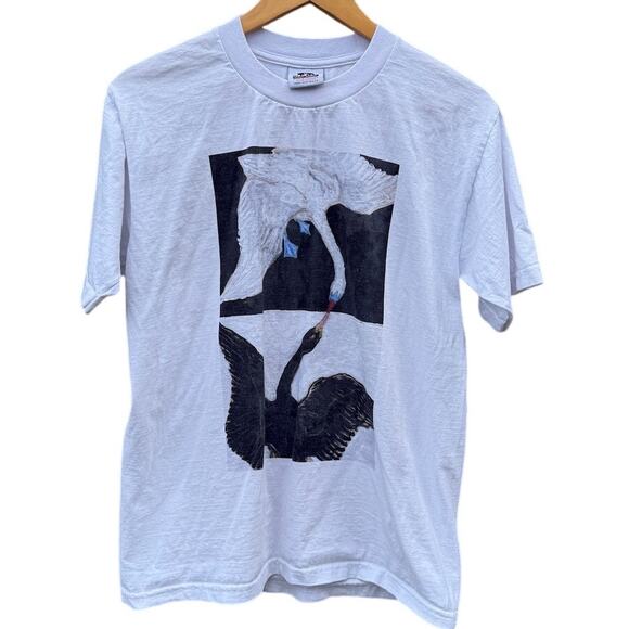 Hilma AF Klint black swan white swan Vintage 90s white art t-shirt Size Medium - Picture 1 of 7